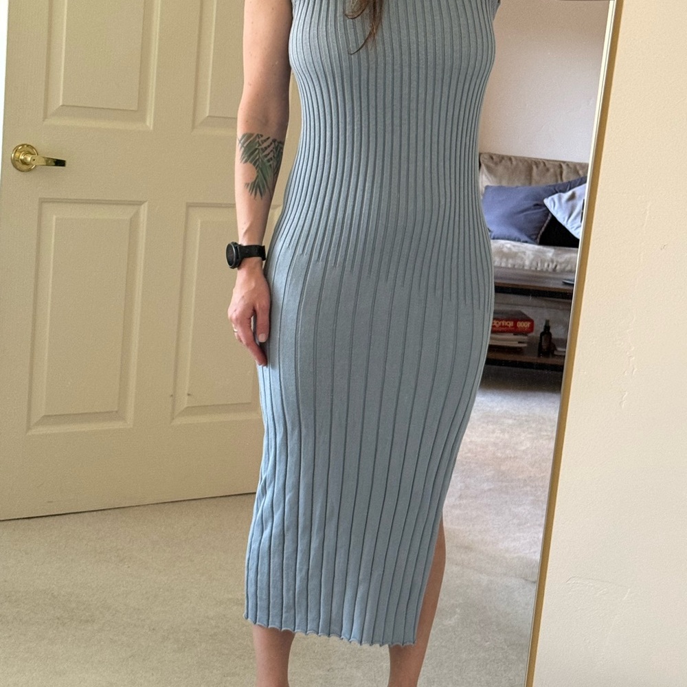 The Knotty Ones Handmade Blue Ribbed Knit Dress